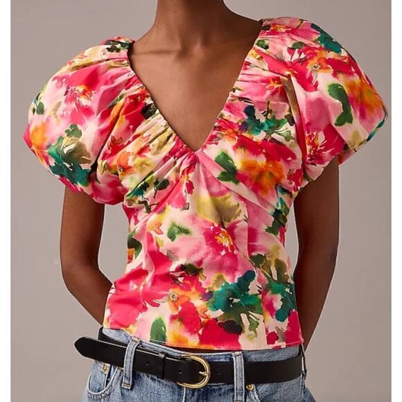 J. Crew Cecily Top Tie Back Floral Stretch Cotton NWT 4 - Picture 1 of 9
